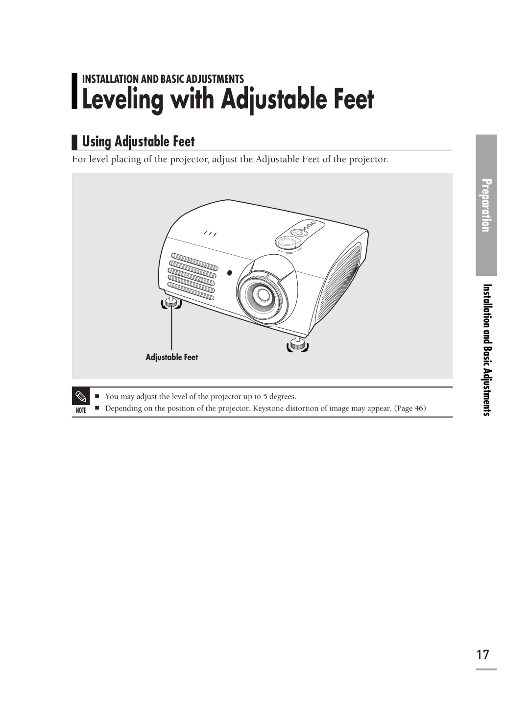 Samsung SP-H710, SP-H700, SP-H500 manual Leveling with Adjustable Feet, Using Adjustable Feet 