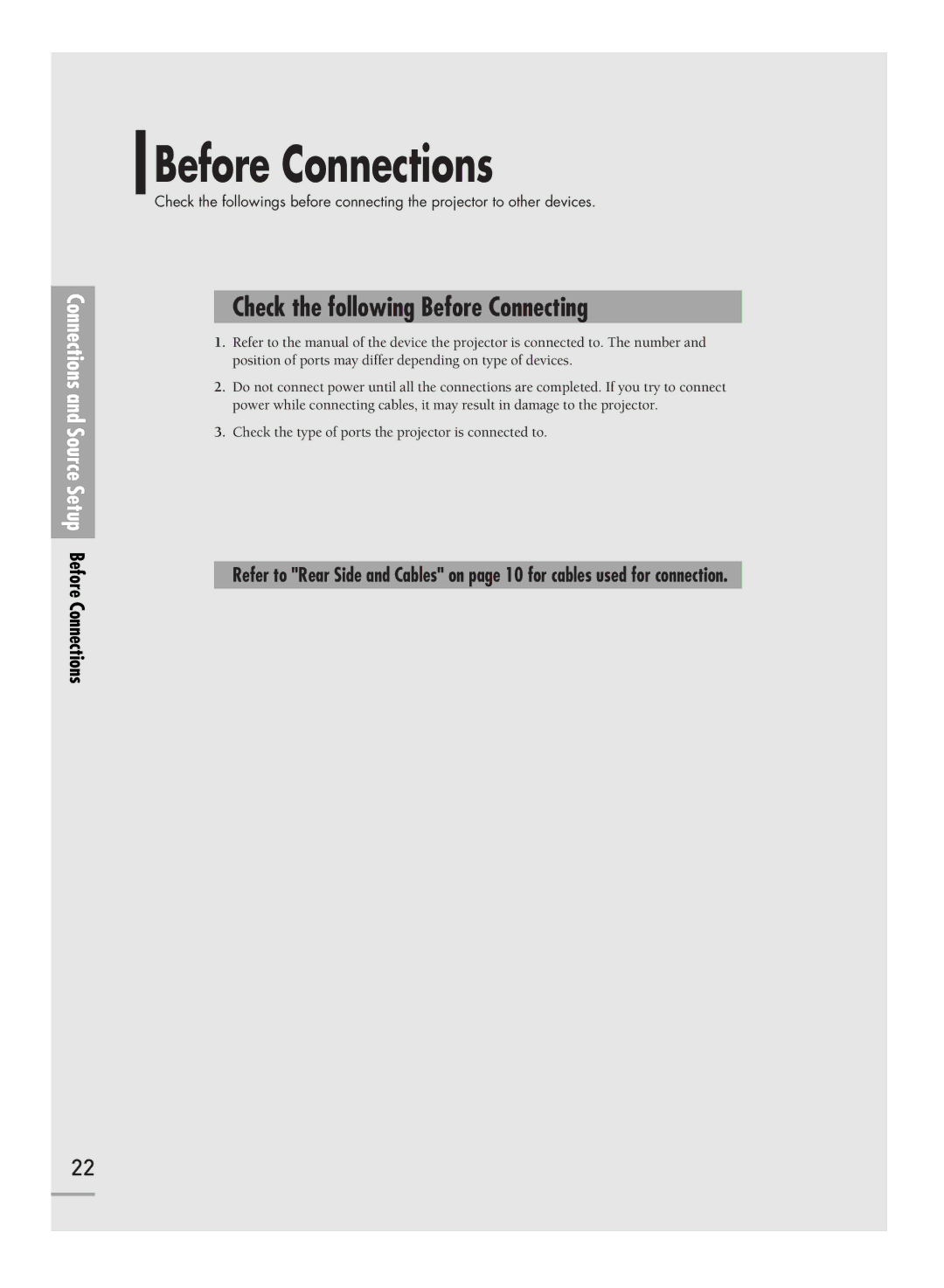 Samsung SP-H500, SP-H700, SP-H710 manual Before Connections, Check the following Before Connecting 