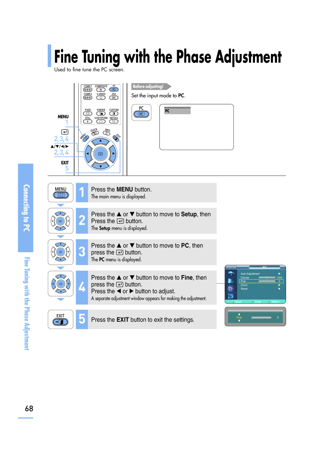 Samsung SP-H800 manual Fine Tuning with the Phase Adjustment 