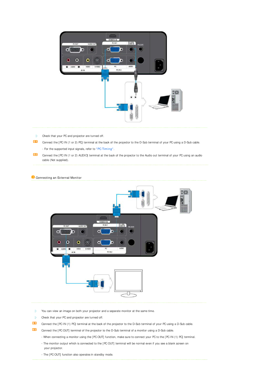 Samsung SP-L250, SP-L200, SP-L220 manual Connecting an External Monitor 