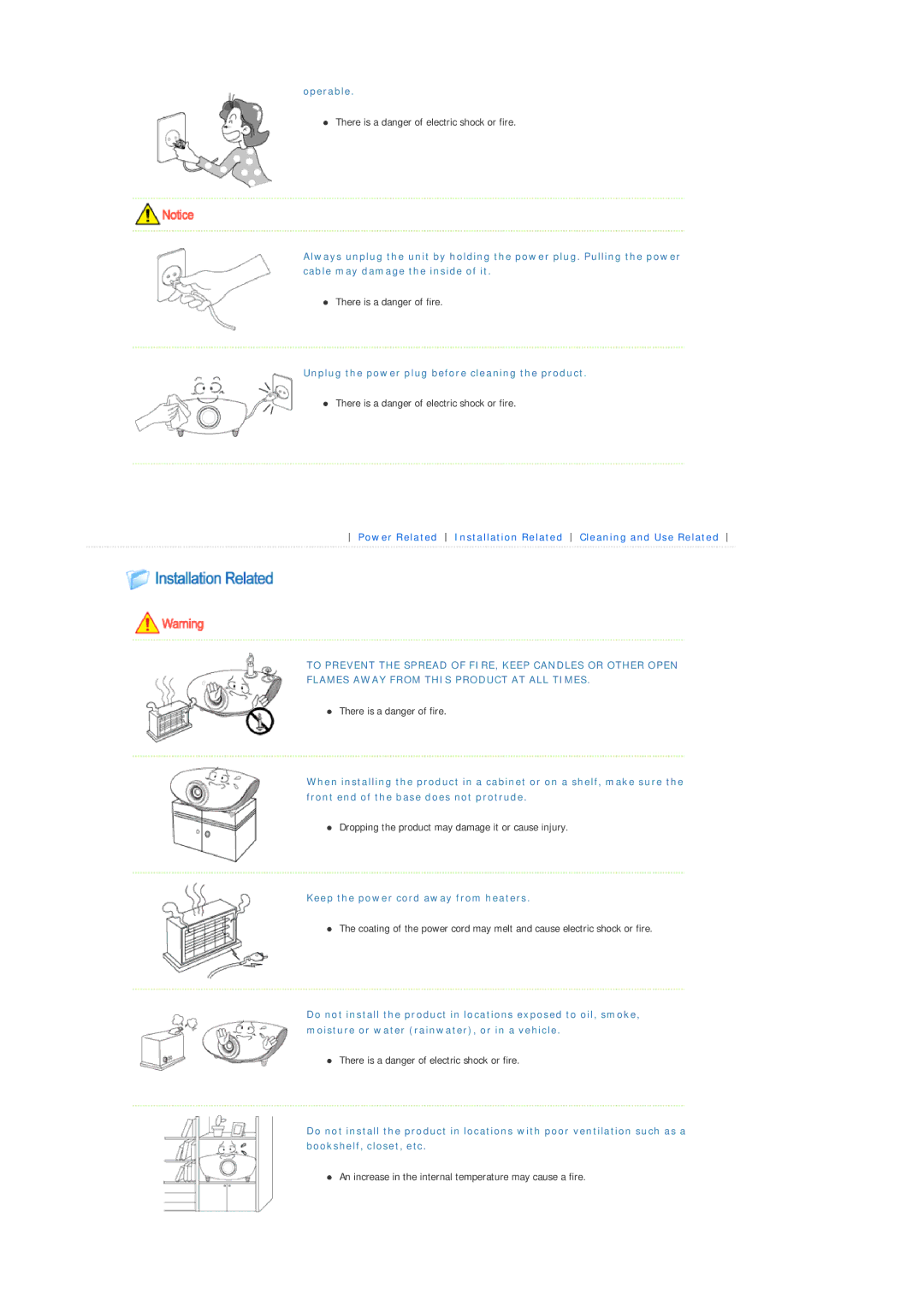 Samsung SP-L200 manual Operable, Unplug the power plug before cleaning the product, Keep the power cord away from heaters 