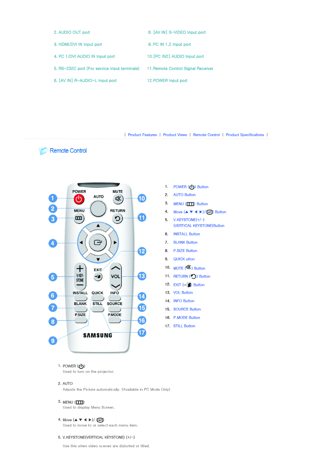 Samsung SP-L300 manual Power, Menu, Move 