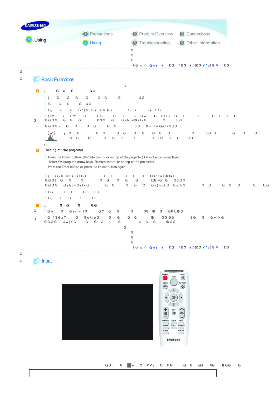 Samsung SP-L300 manual Turning on the projector, Selecting an input source 