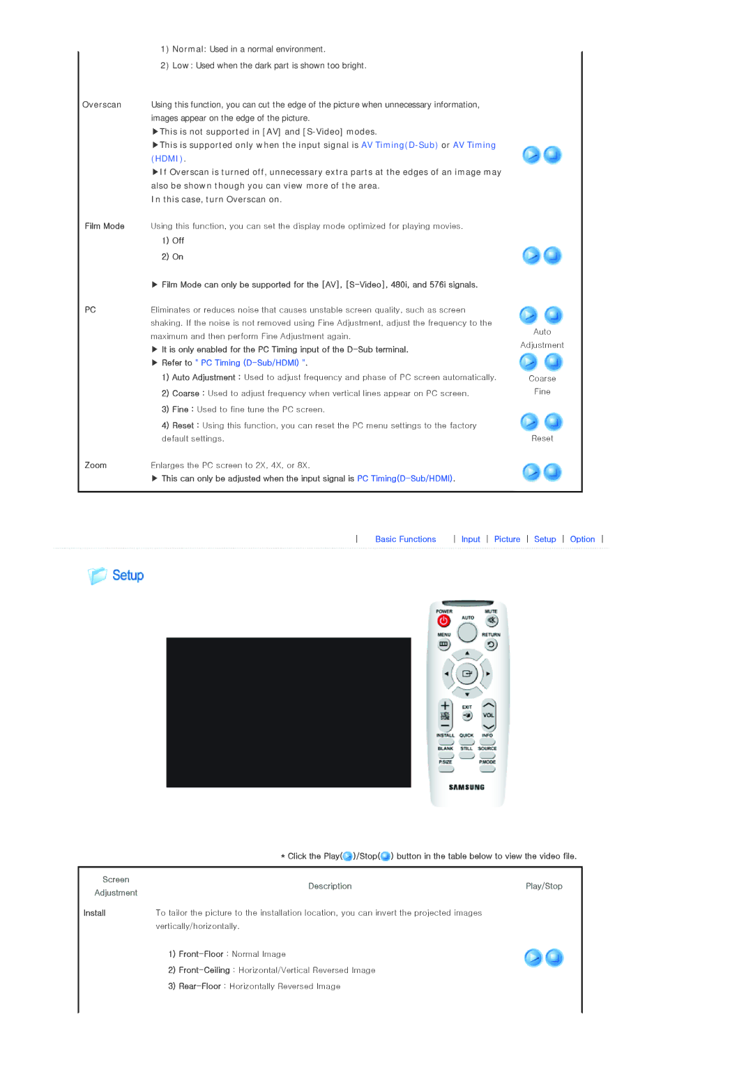 Samsung SP-L300 Maximum and then perform Fine Adjustment again, Fine Used to fine tune the PC screen, Default settings 