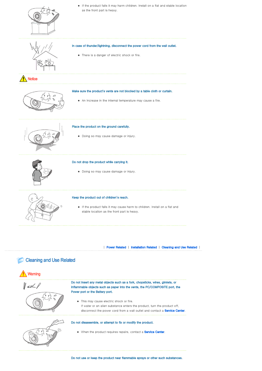 Samsung SP-L300 manual Place the product on the ground carefully 