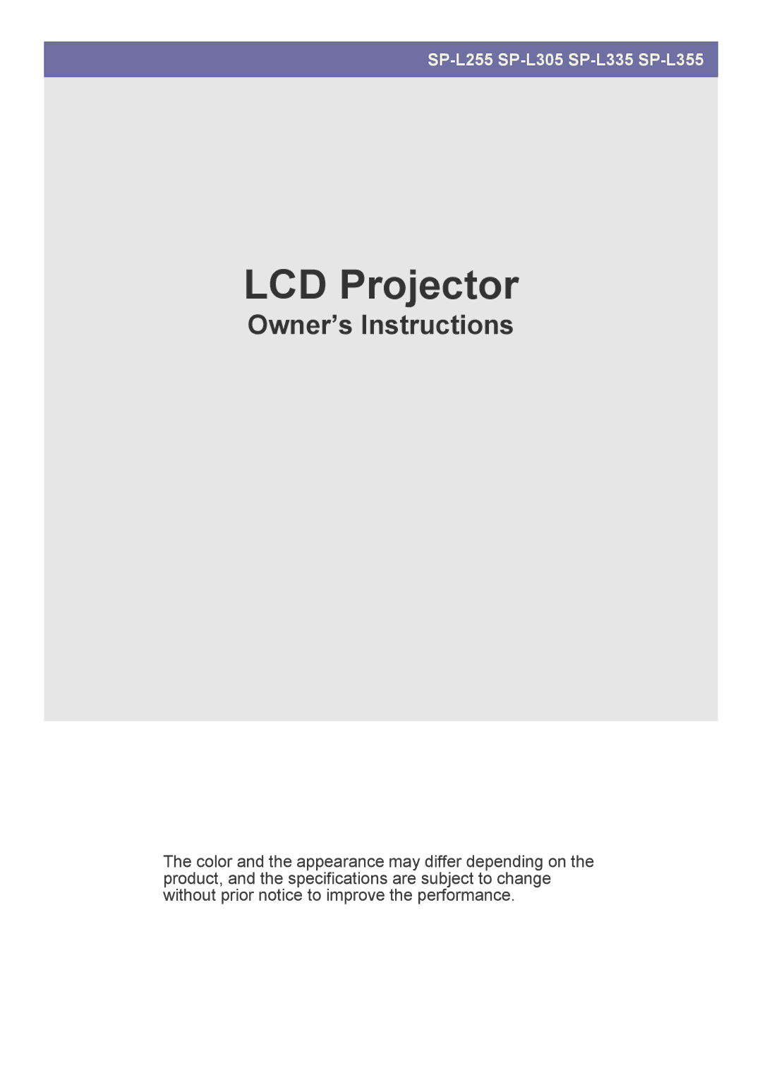 Samsung SP-L305, SP-L355, SP-L335 specifications LCD Projector 