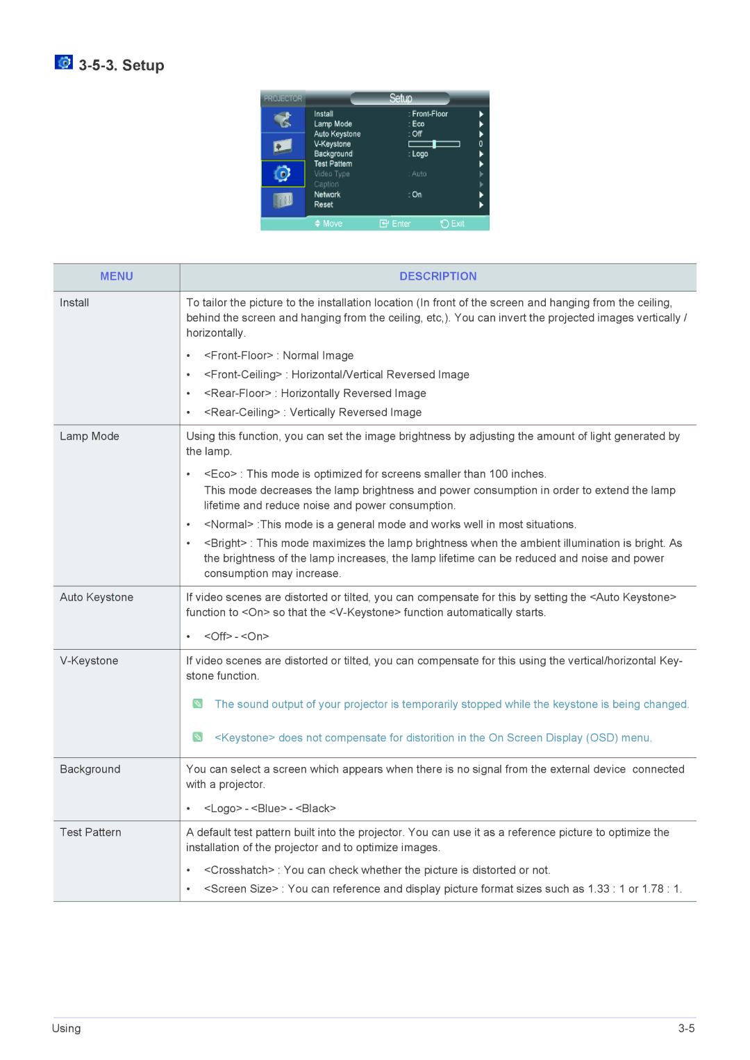 Samsung SP-L355, SP-L305, SP-L335 specifications Setup 