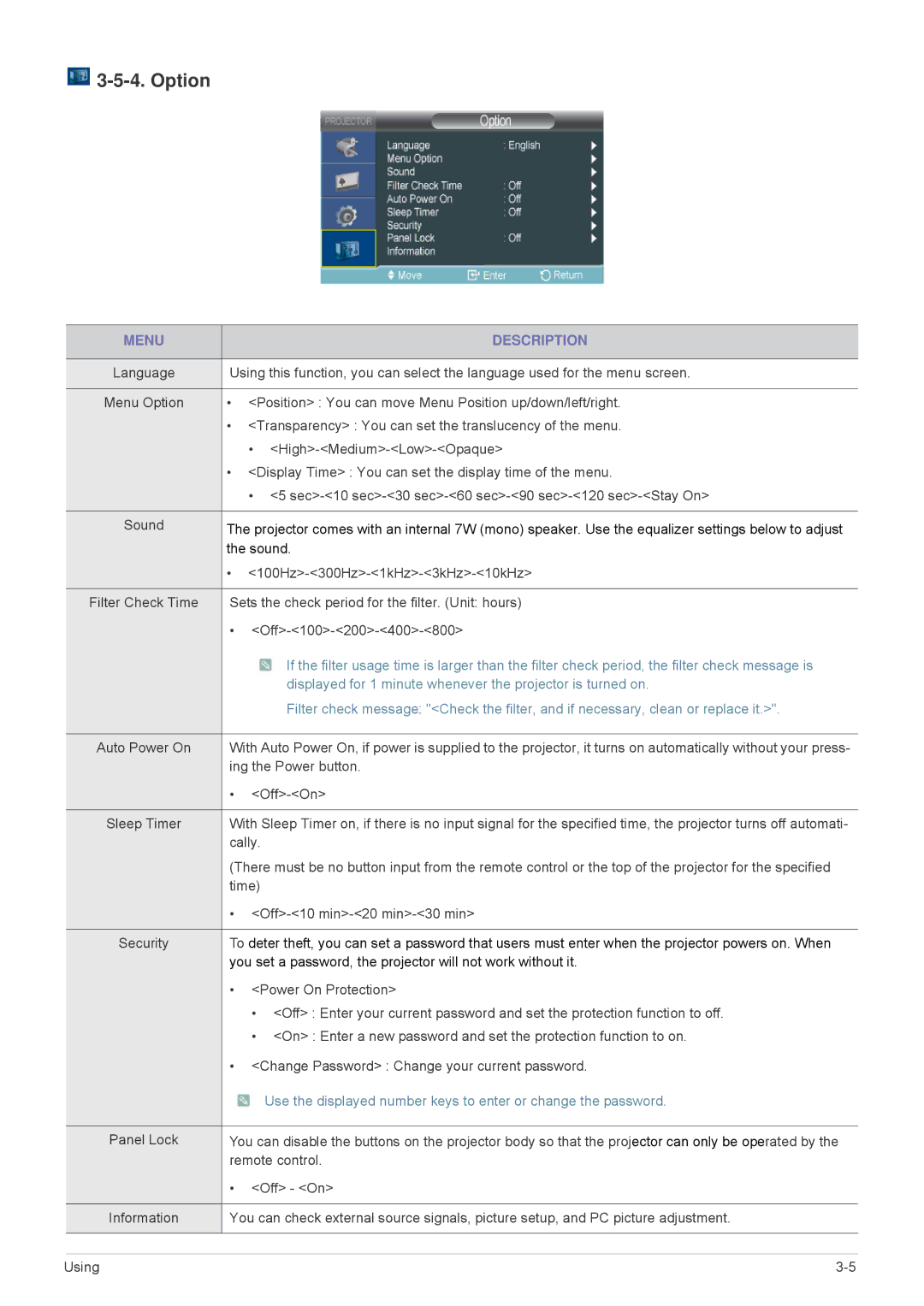 Samsung BP59-00140E-01, SP-M220S, SP-M200S, SP-M250S specifications Option 