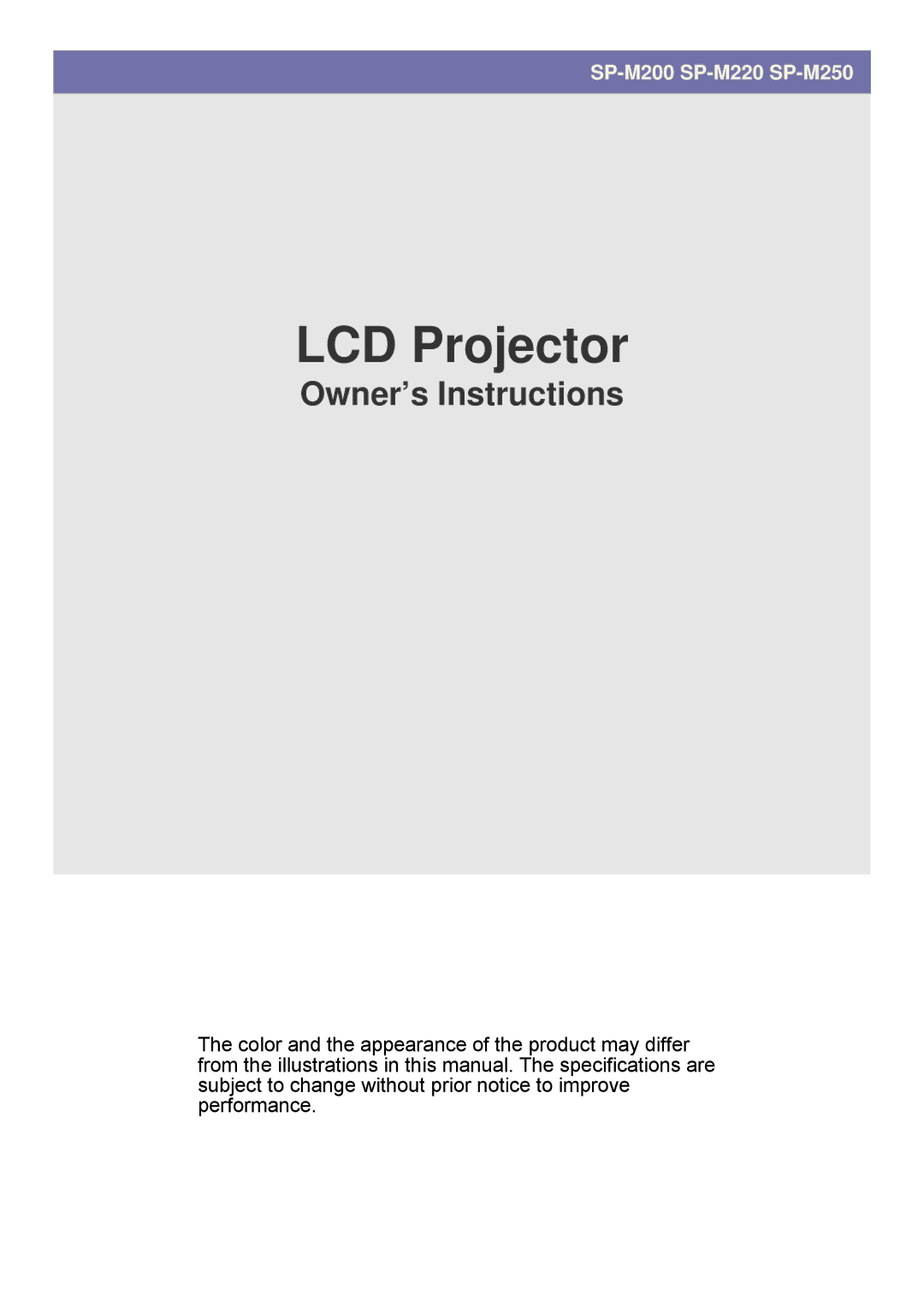 Samsung SP-M220, SP-M250, SP-M200 specifications LCD Projector 