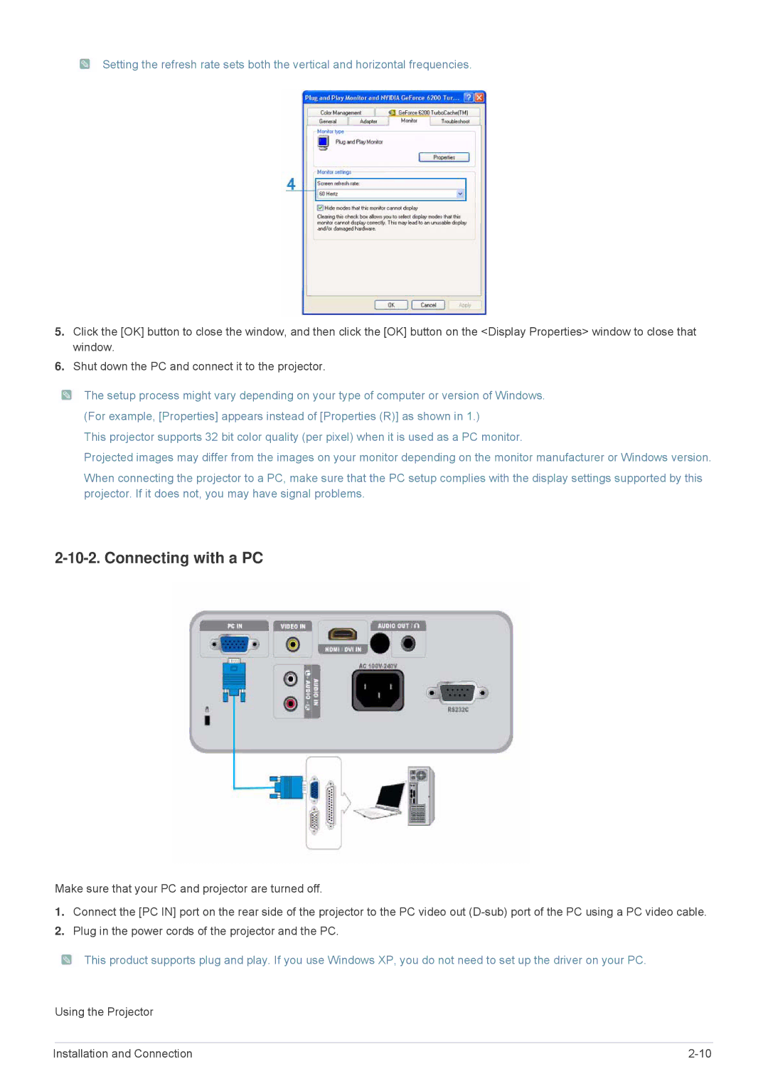 Samsung SP-M220, SP-M250, SP-M200 specifications Connecting with a PC 