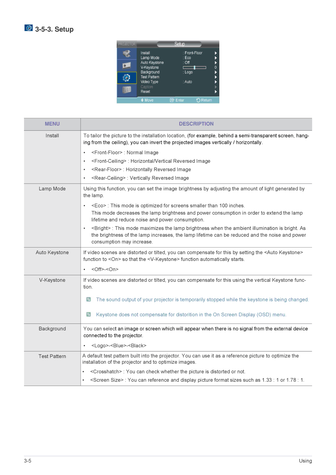 Samsung SP-M250, SP-M220, SP-M200 specifications Setup 