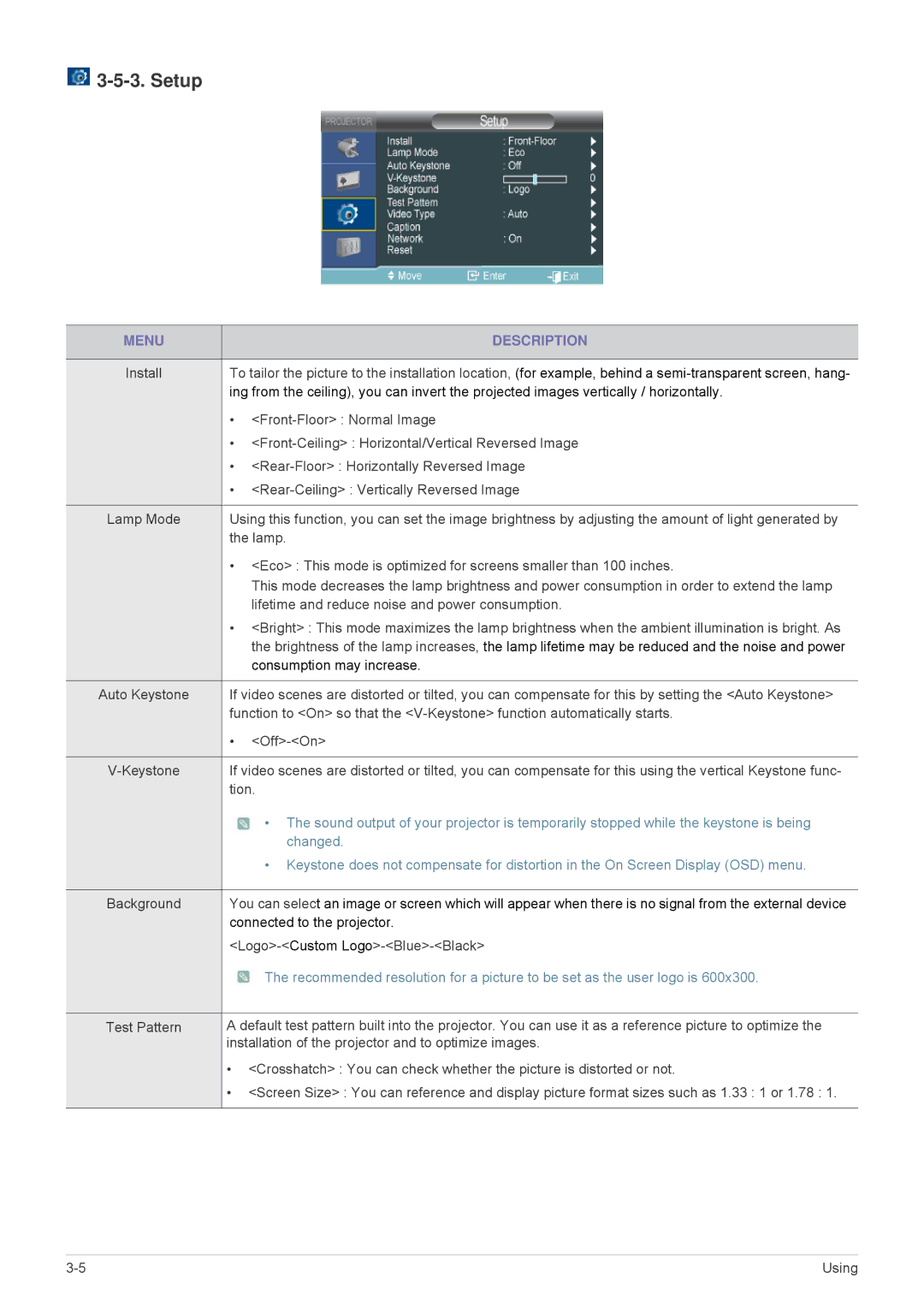 Samsung SP-M255, SP-M20, SP-M225, SP-M275, SP-M305 specifications Setup 