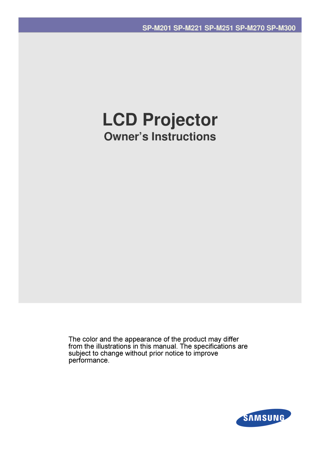 Samsung SP-M251, SP-M270, SP-M221, SP-M300 specifications LCD Projector 