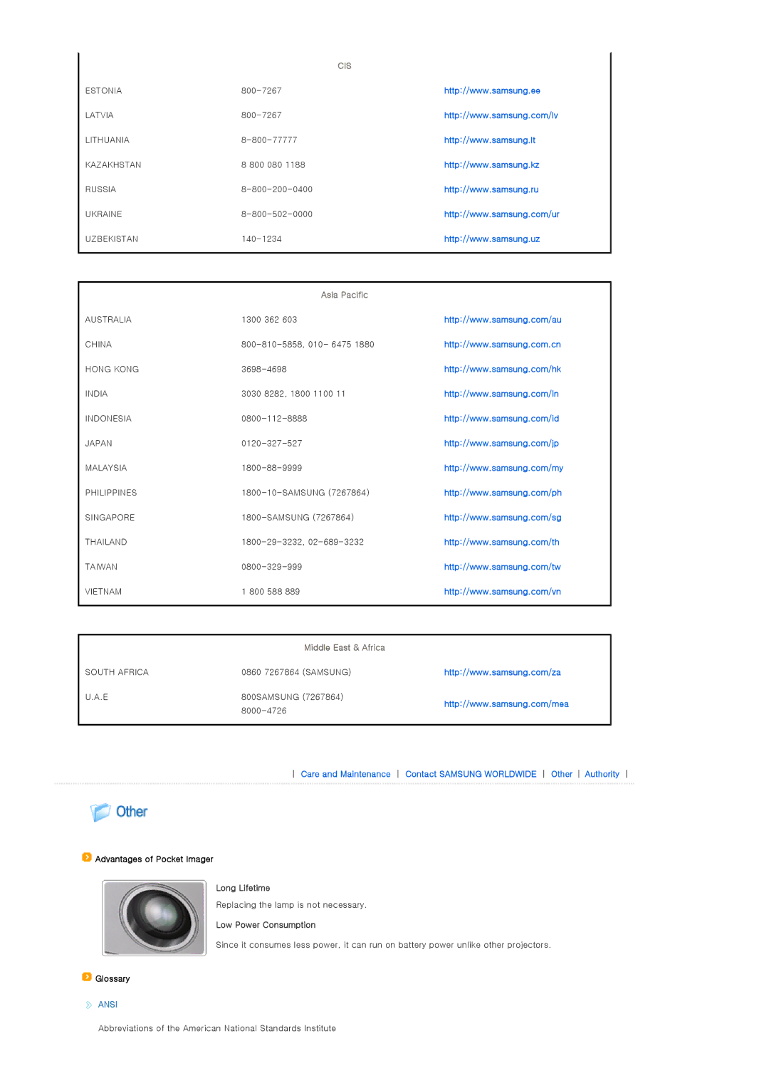 Samsung SP-P310ME manual Long Lifetime, Low Power Consumption 