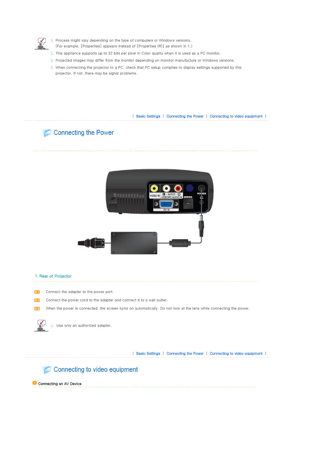 Samsung SP-P400B manual Rear of Projector, Connecting an AV Device 