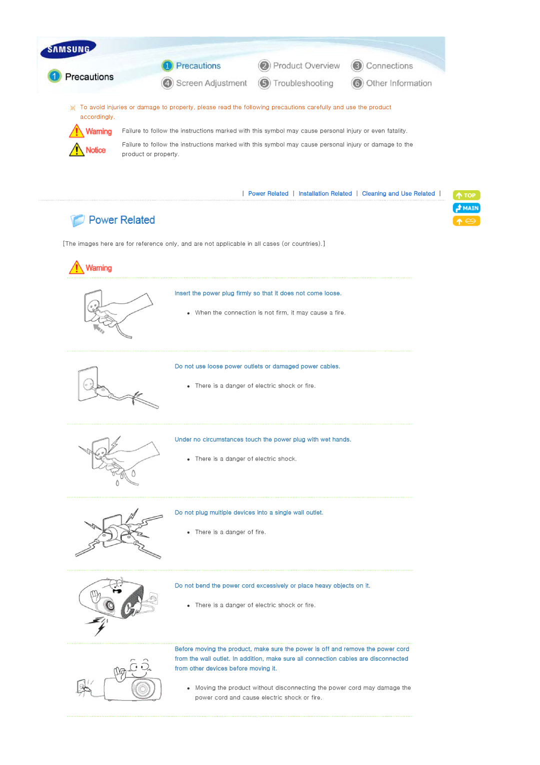 Samsung SP-P400B manual Insert the power plug firmly so that it does not come loose 