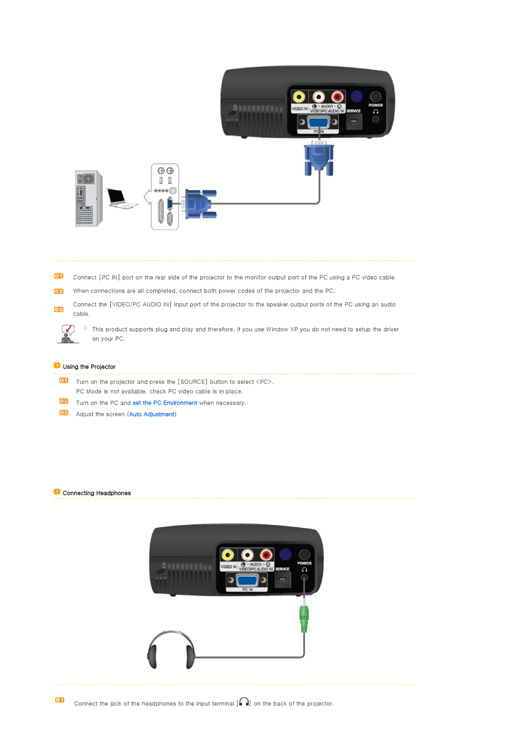 Samsung SP-P400B manual Connecting Headphones 