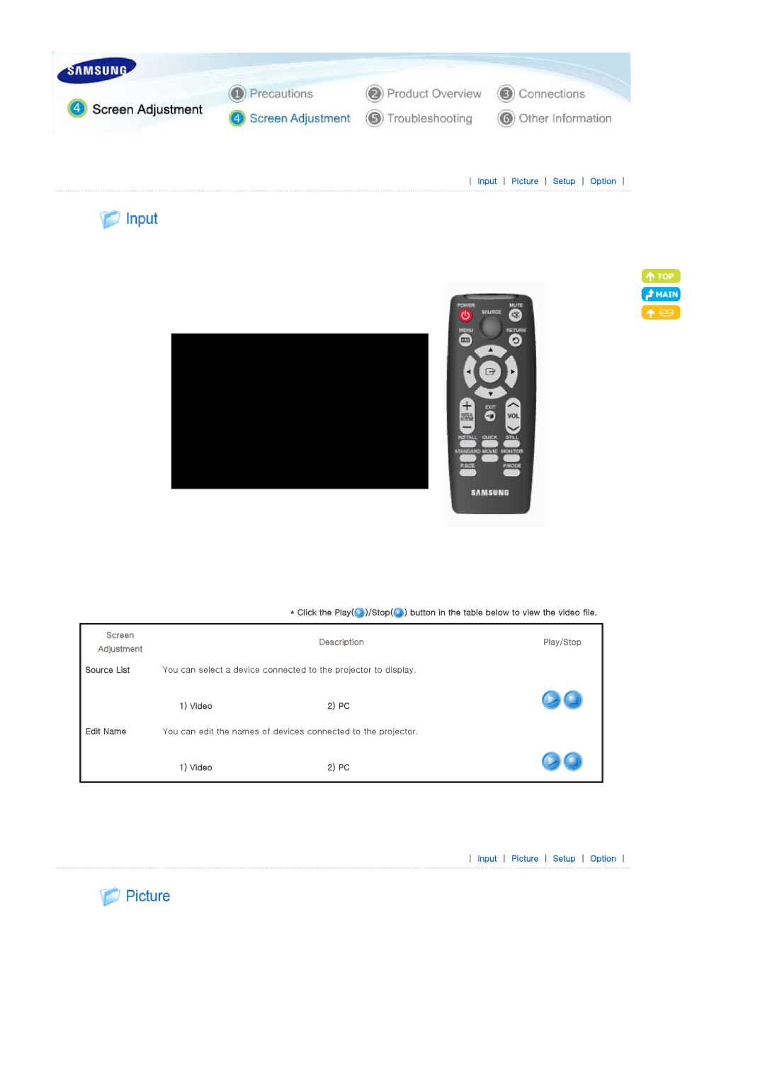 Samsung SP-P400B manual Click the Play /Stop, Play/Stop 