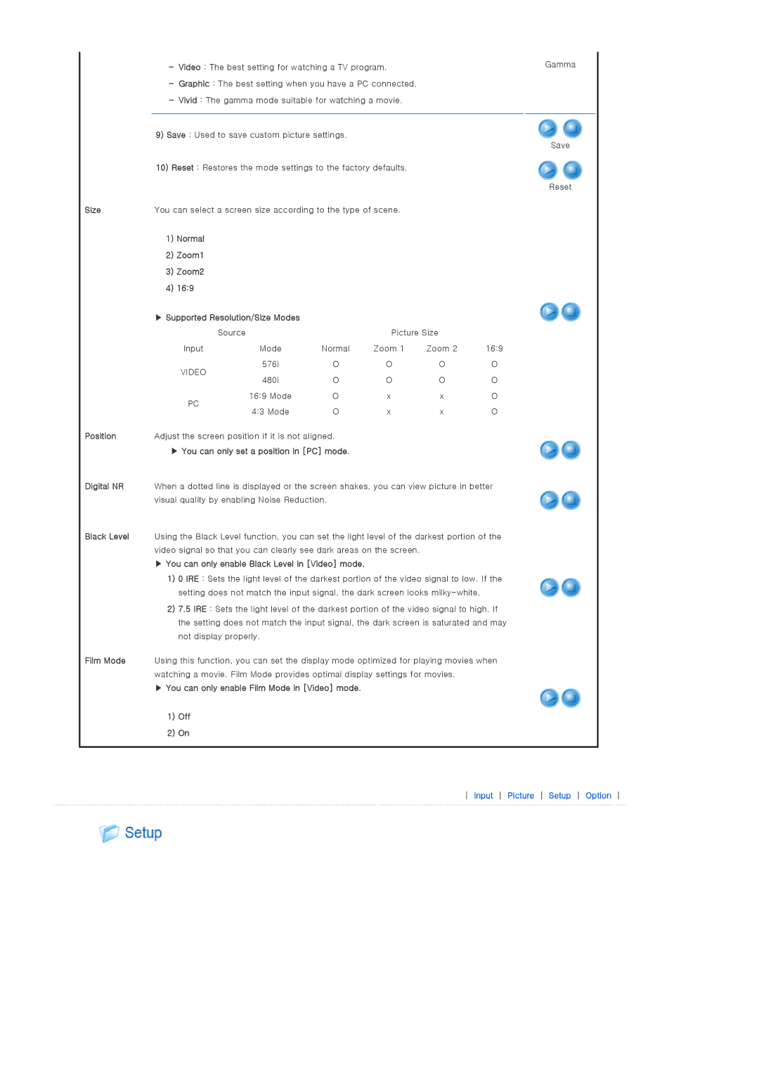 Samsung SP-P400B manual Position, You can only set a position in PC mode Digital NR, Black Level 