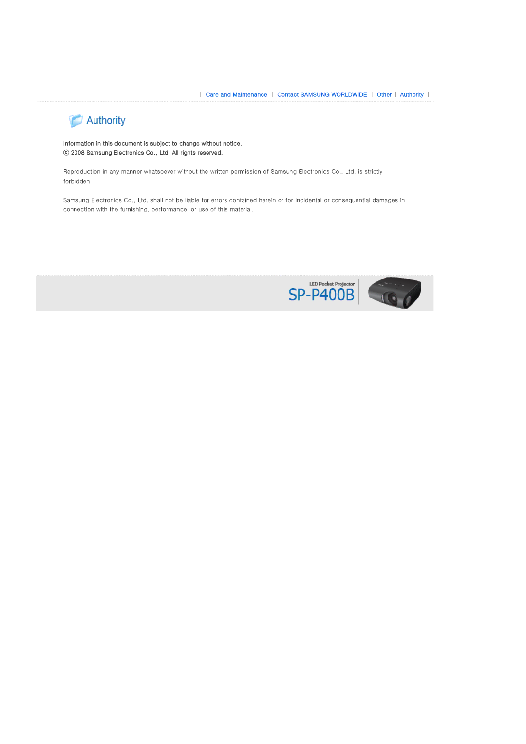 Samsung SP-P400B manual 