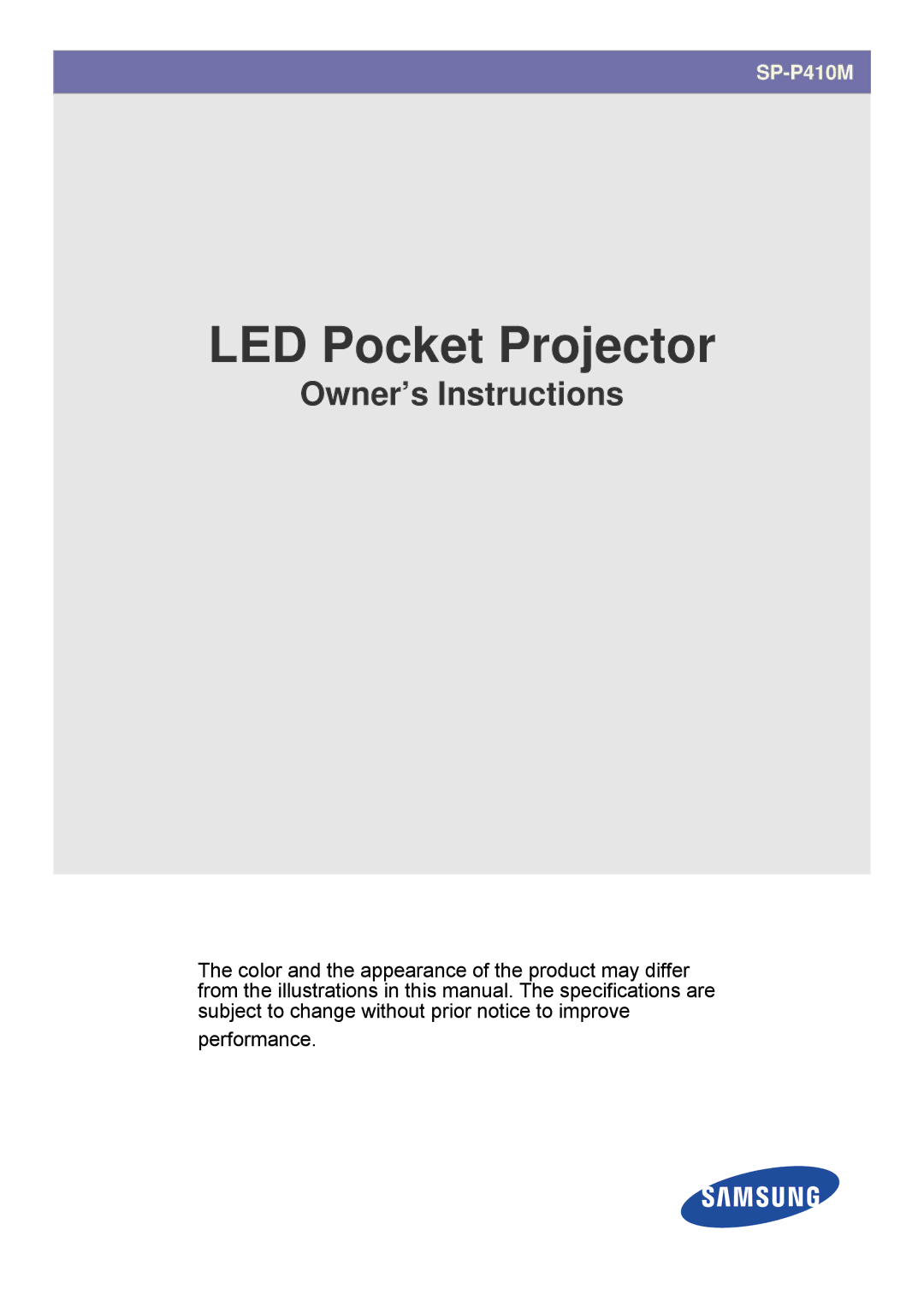 Samsung SPP410MEX/EN, SP-P410M, SPP410MX/EN, SPP410MEX/ZA, SPP410MX/XT manual LED Pocket Projector 