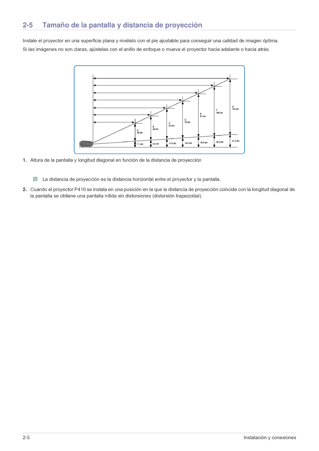 Samsung SPP410MX/EN, SP-P410M, SPP410MEX/EN manual Tamaño de la pantalla y distancia de proyección 