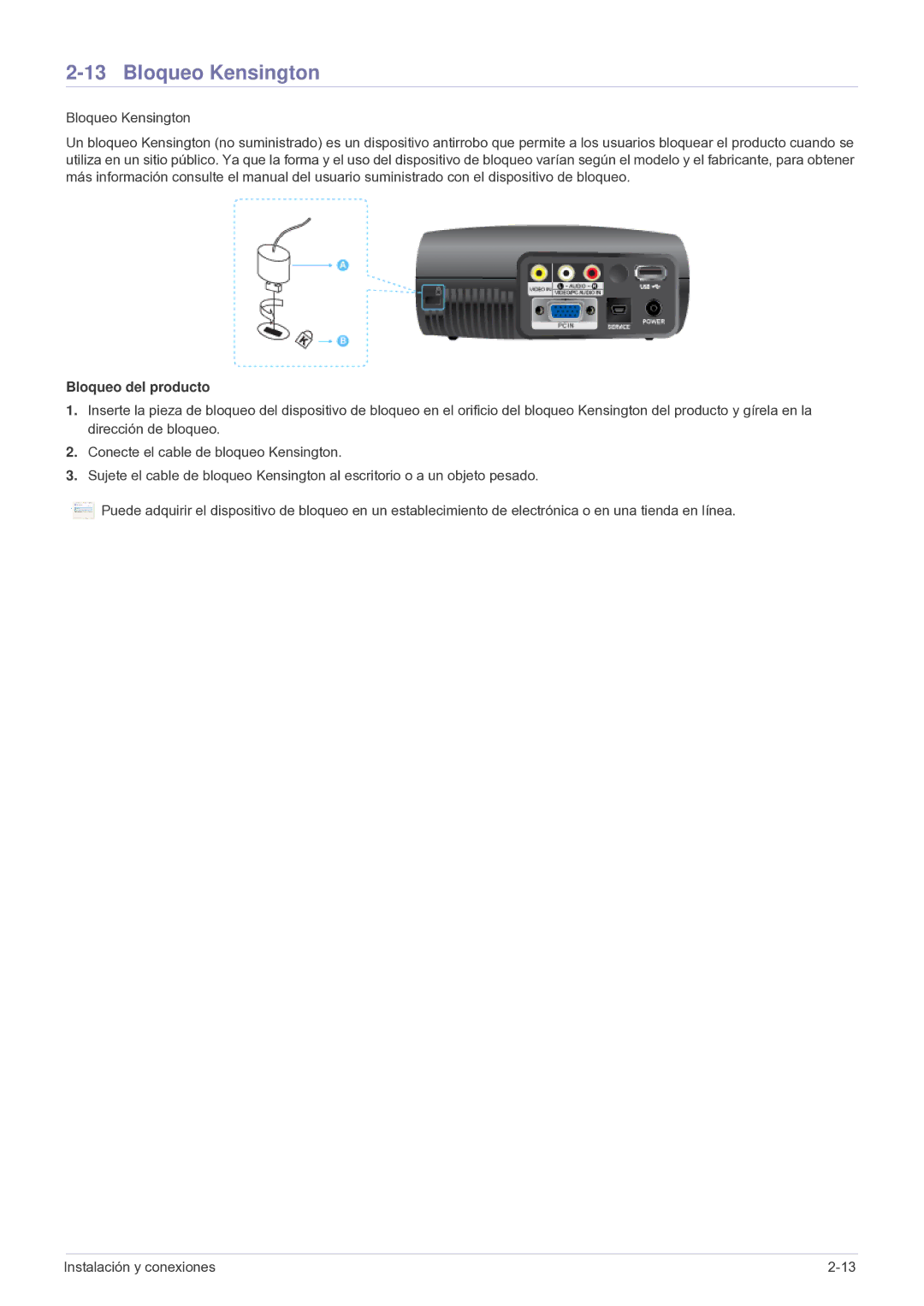 Samsung SPP410MX/EN, SP-P410M, SPP410MEX/EN manual Bloqueo Kensington, Bloqueo del producto 