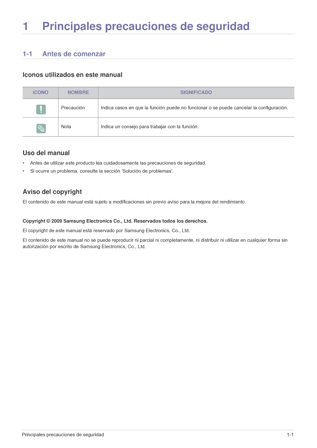 Samsung SP-P410M, SPP410MEX/EN Principales precauciones de seguridad, Antes de comenzar, Iconos utilizados en este manual 