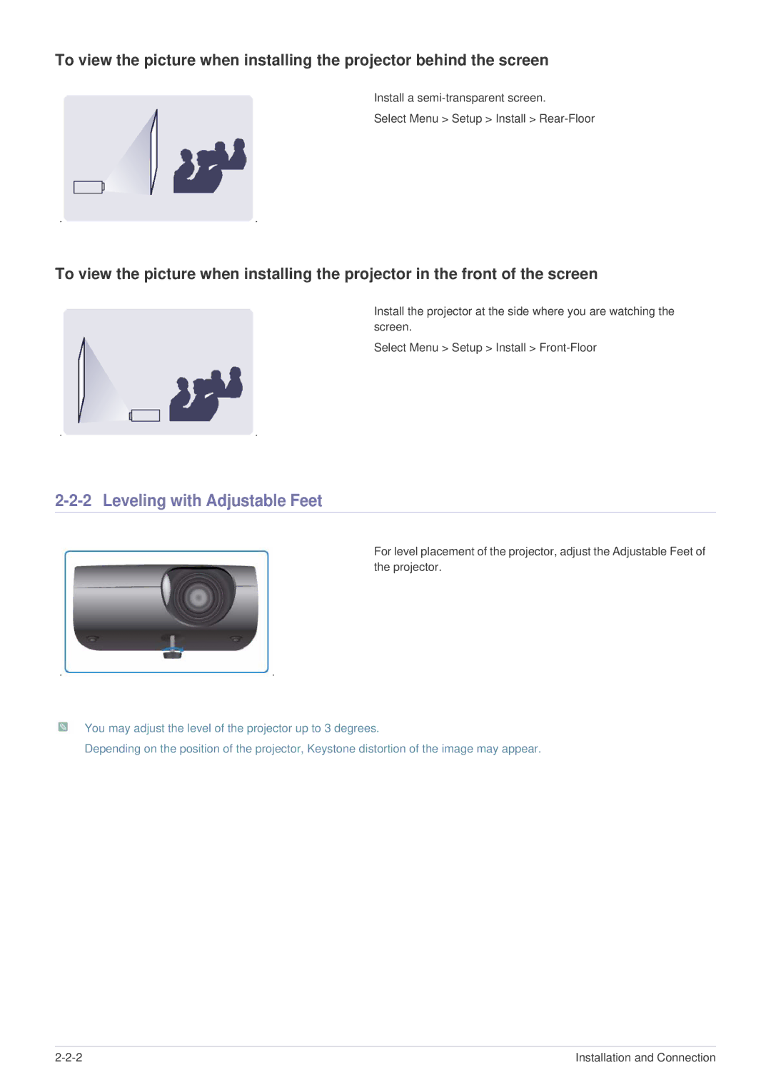 Samsung SP-P410M specifications Leveling with Adjustable Feet 