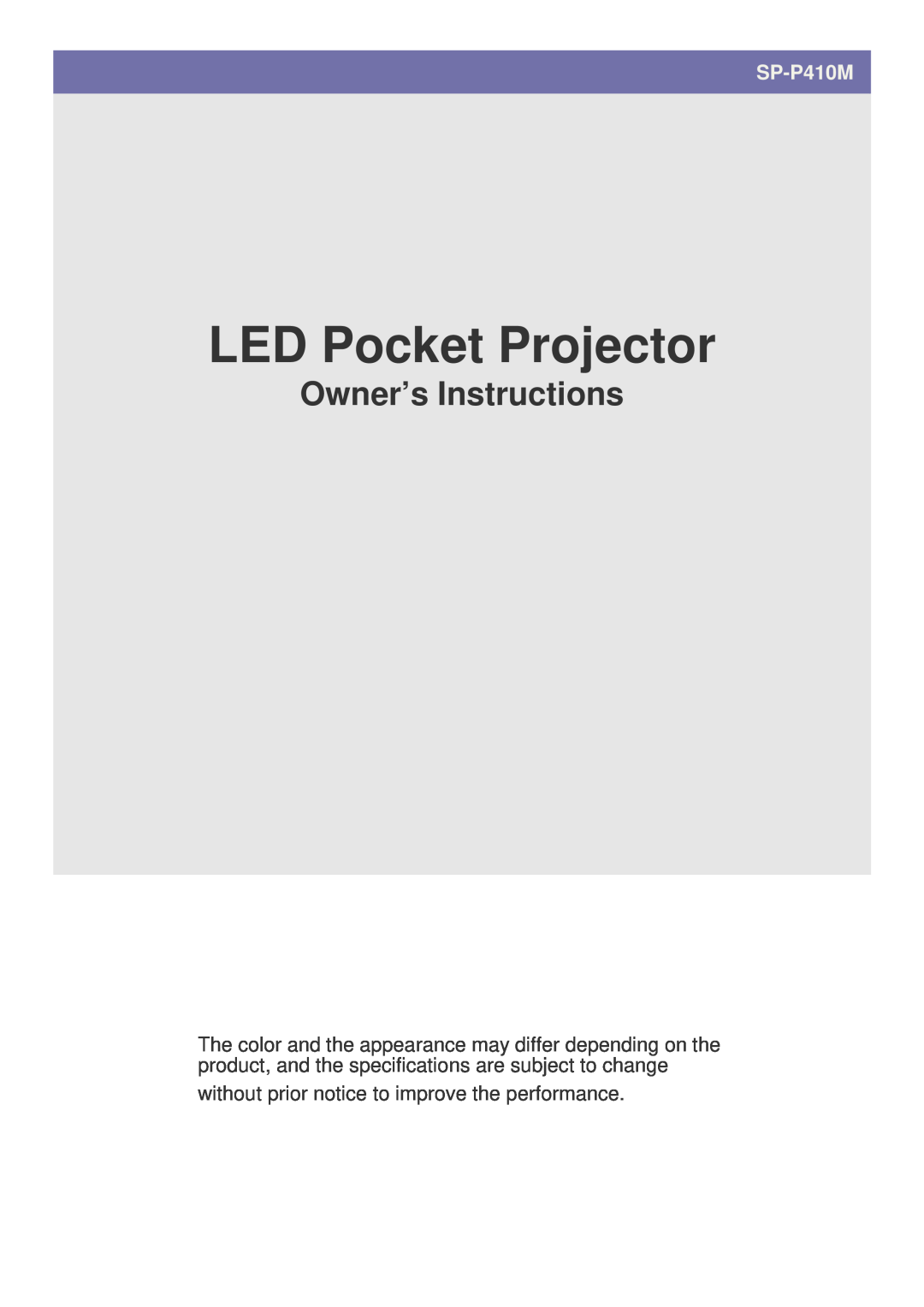 Samsung SP-P410M specifications LED Pocket Projector, Owner’s Instructions 