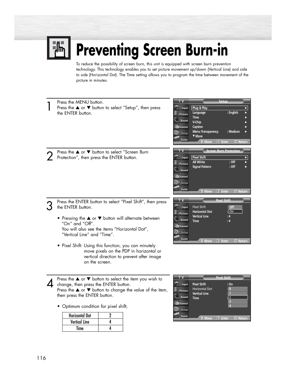 Samsung SP-R4232 manual Preventing Screen Burn-in 