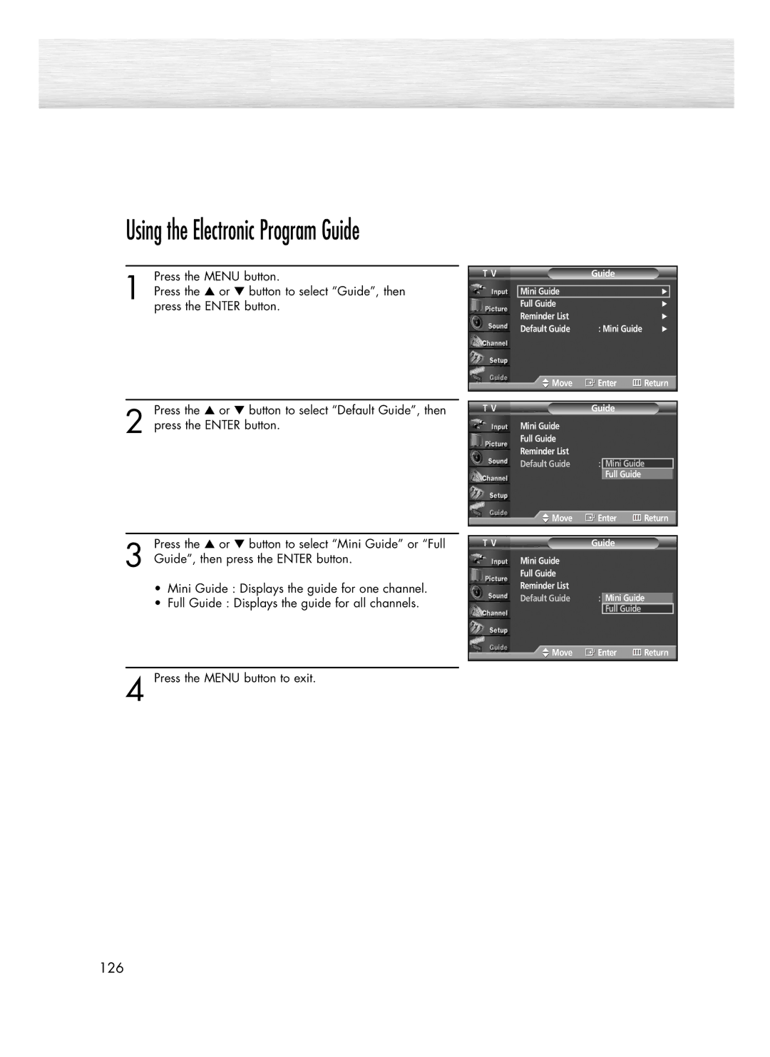 Samsung SP-R4232 manual Using the Electronic Program Guide 