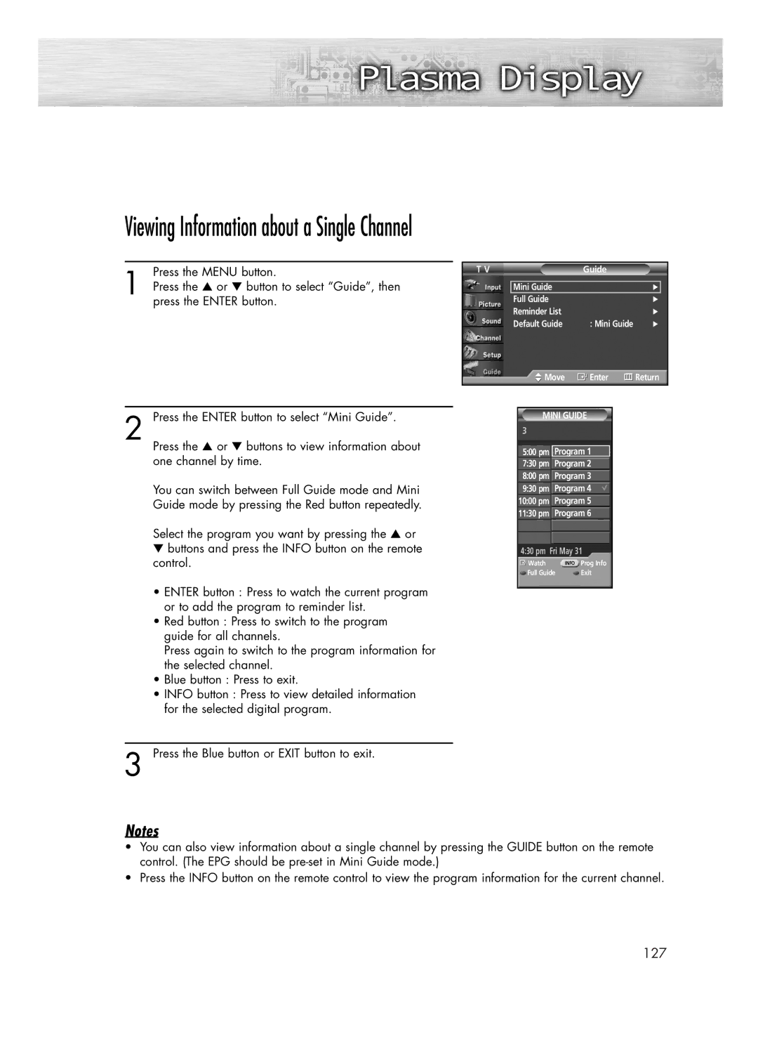 Samsung SP-R4232 manual Viewing Information about a Single Channel 