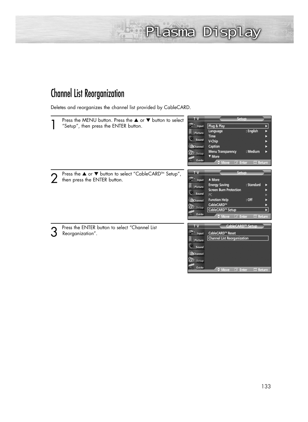 Samsung SP-R4232 manual Channel List Reorganization 