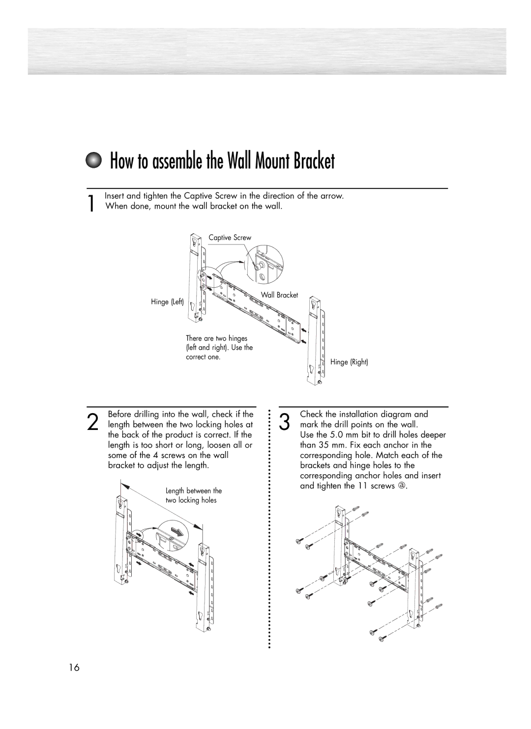 Samsung SP-R4232 manual How to assemble the Wall Mount Bracket 