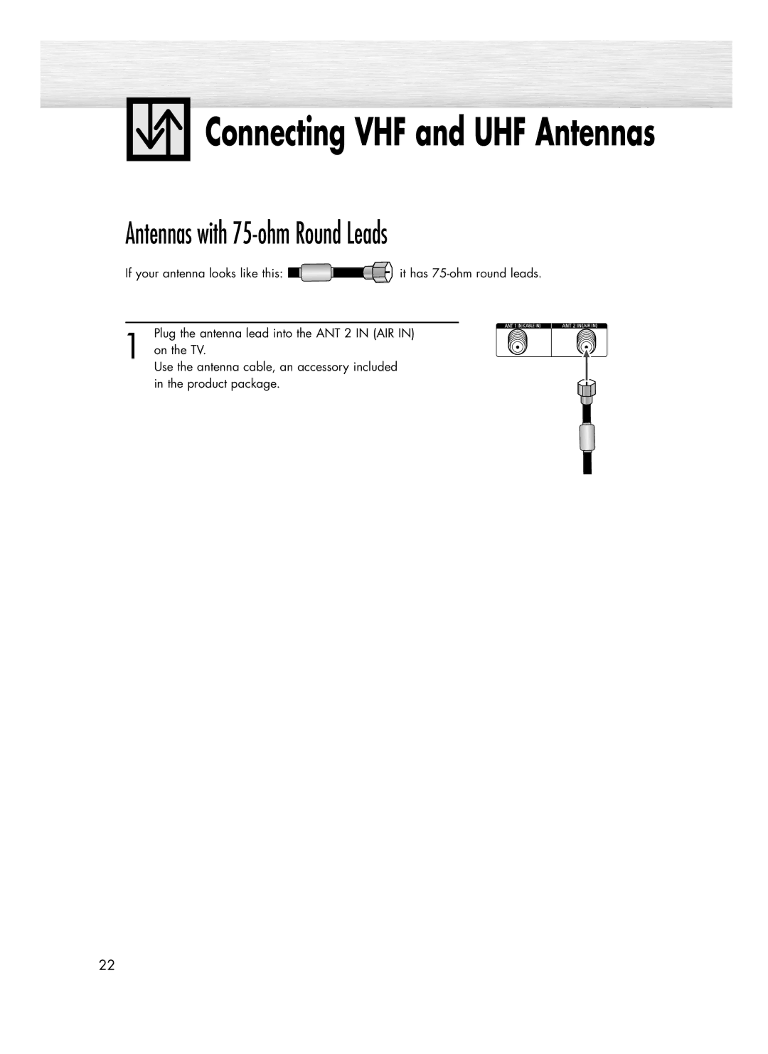 Samsung SP-R4232 manual Connecting VHF and UHF Antennas 