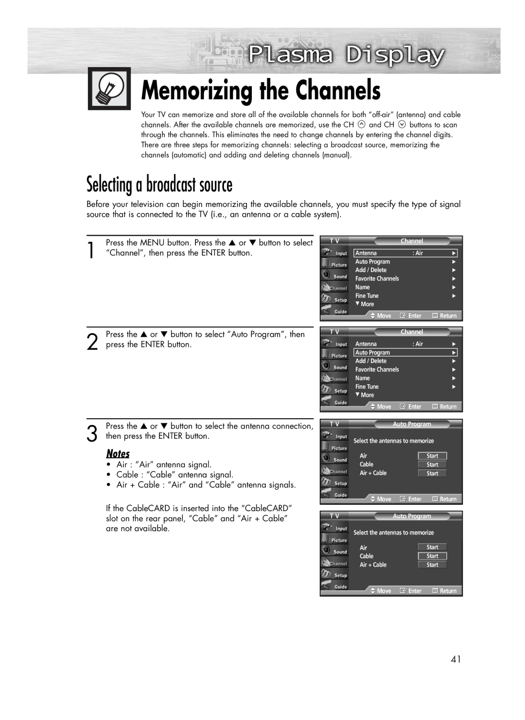 Samsung SP-R4232 manual Memorizing the Channels, Channel, then press the Enter button 