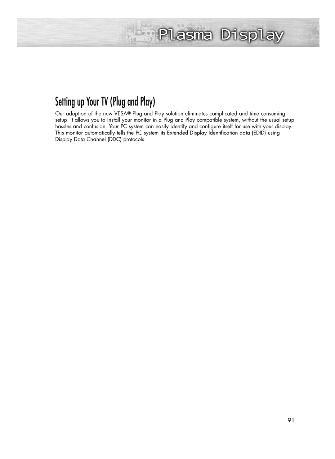 Samsung SP-R4232 manual Setting up Your TV Plug and Play 