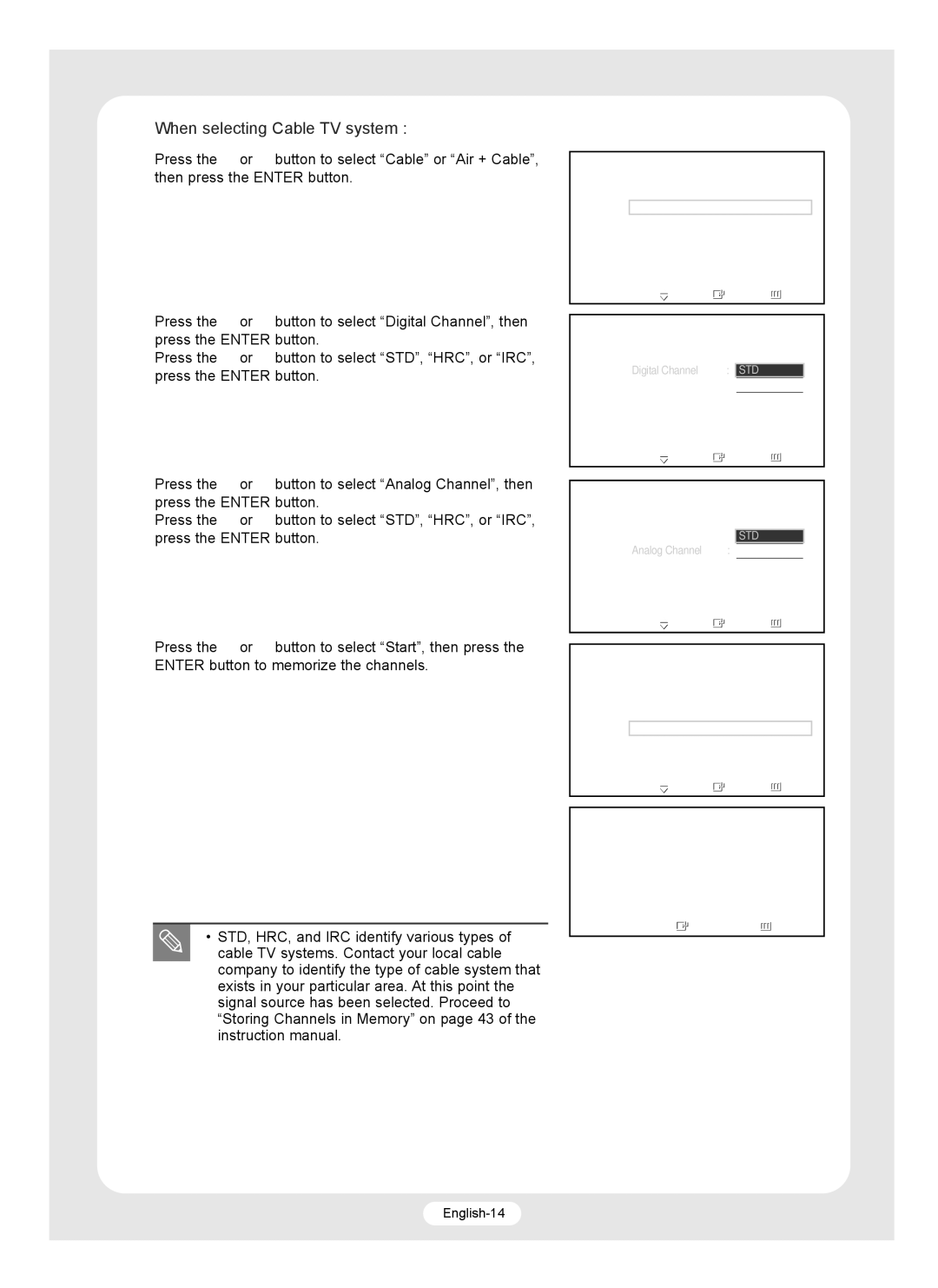 Samsung SP-R4232 manual When selecting Cable TV system 