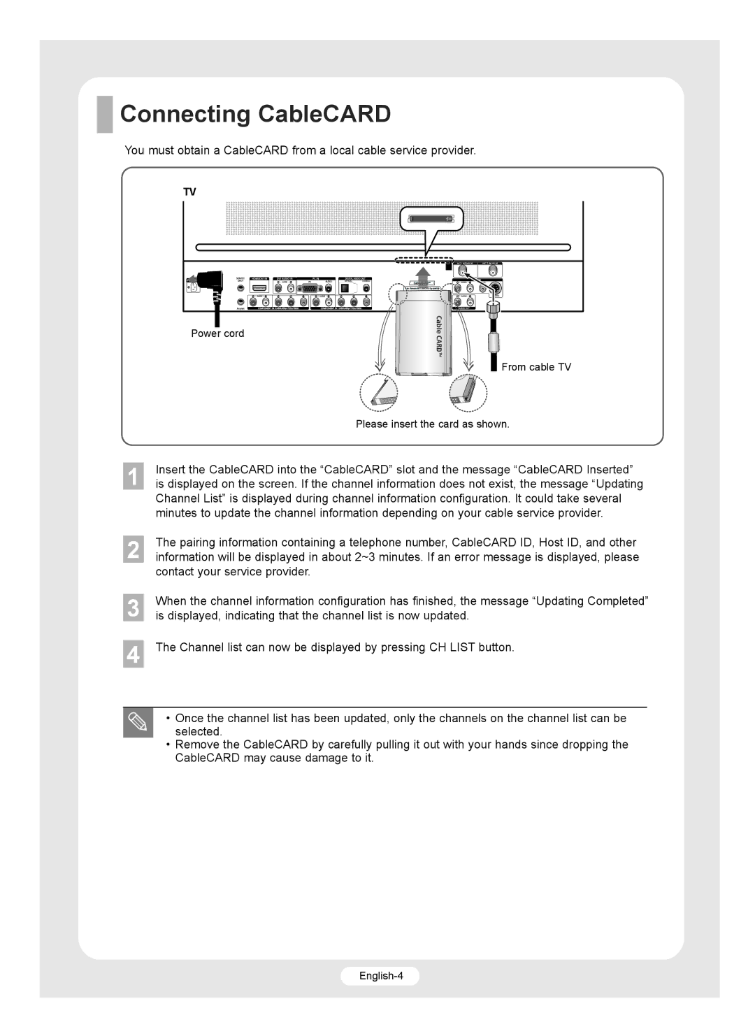 Samsung SP-R4232 manual Connecting CableCARD 