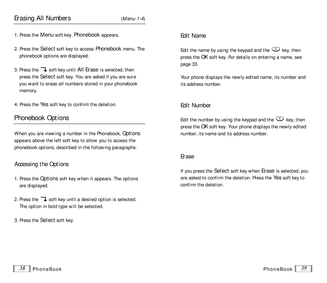 Samsung SP-R6100 user manual Erasing All Numbers, Phonebook Options 