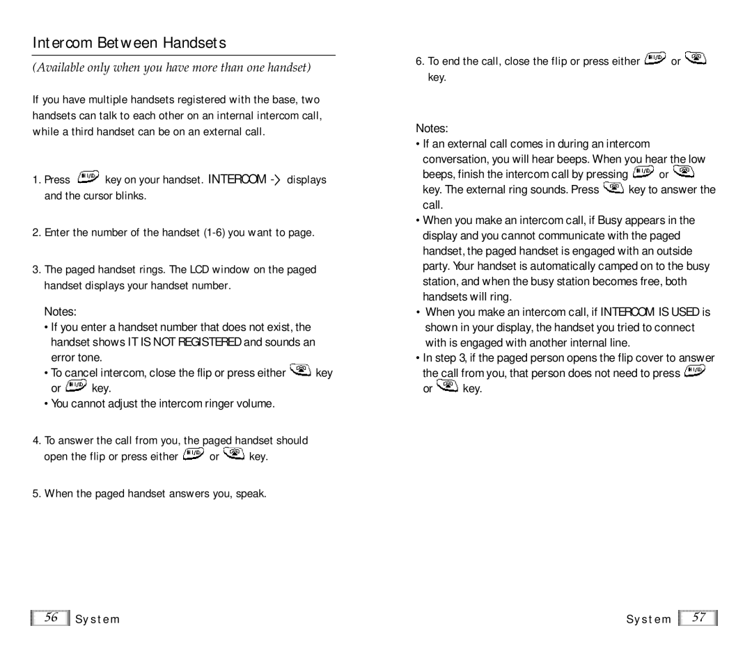 Samsung SP-R6100 user manual Intercom Between Handsets, Or key 