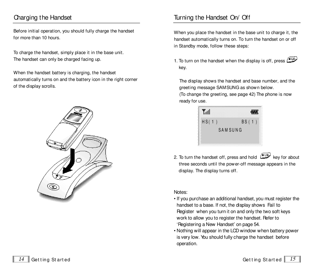 Samsung SP-R6100 user manual Charging the Handset, Turning the Handset On/Off 