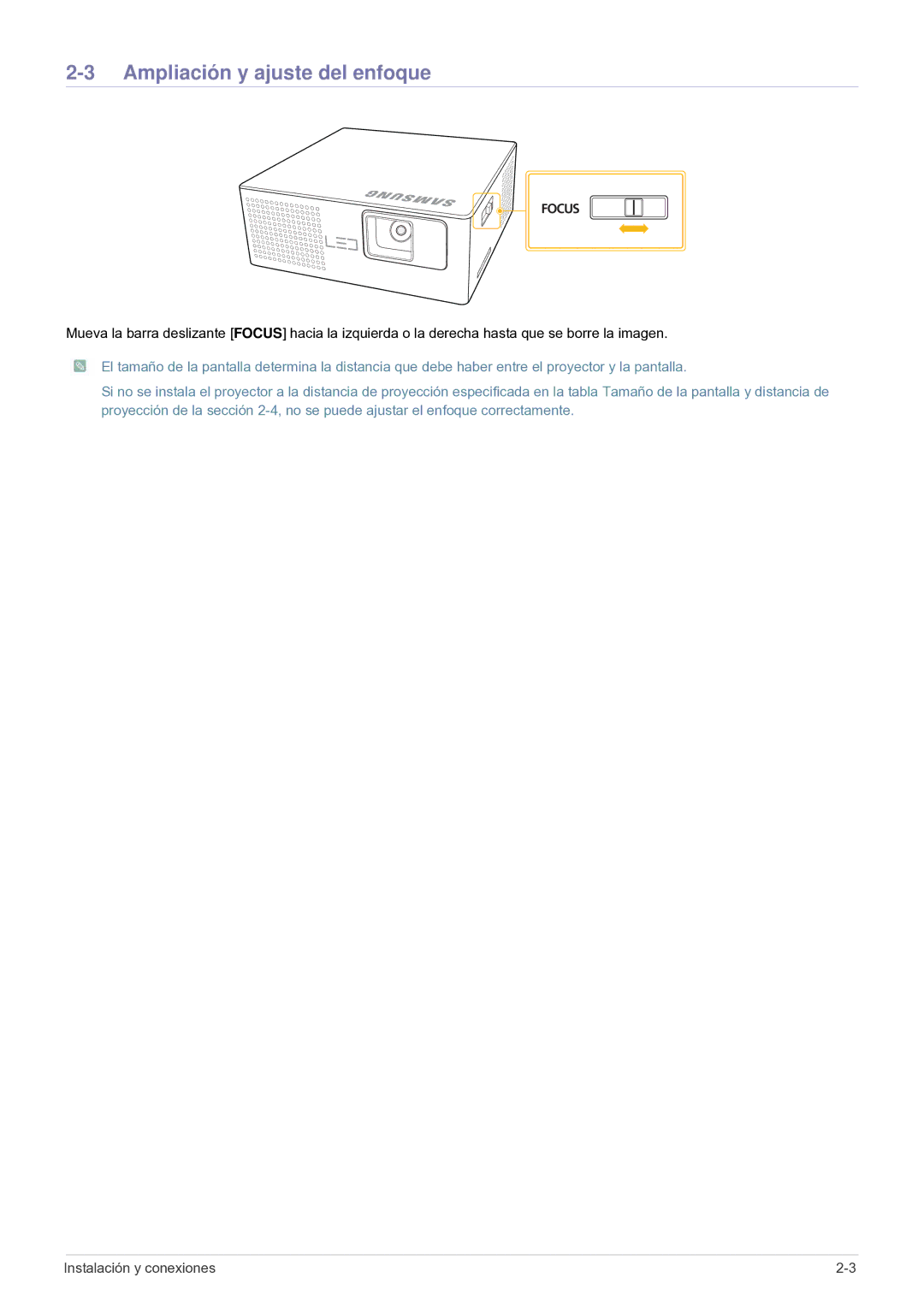 Samsung SP-H03/KR, SP0351VBX/EN manual Ampliación y ajuste del enfoque 