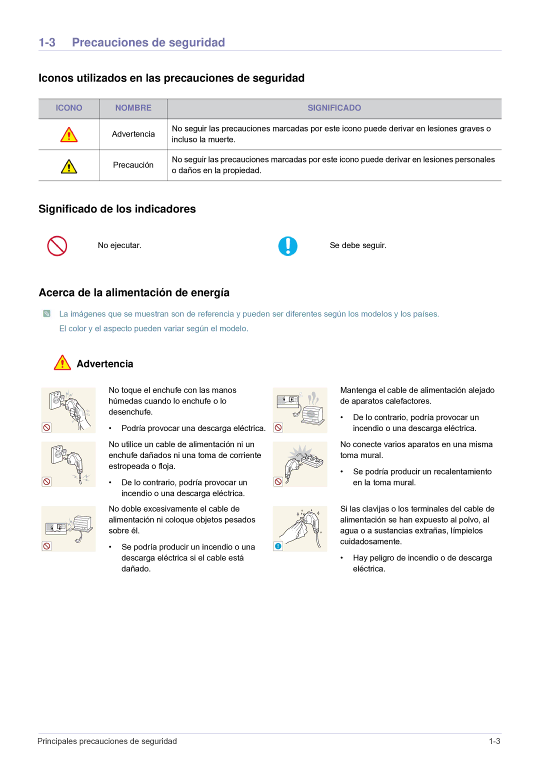 Samsung SP-H03/KR, SP0351VBX/EN manual Precauciones de seguridad, Iconos utilizados en las precauciones de seguridad 