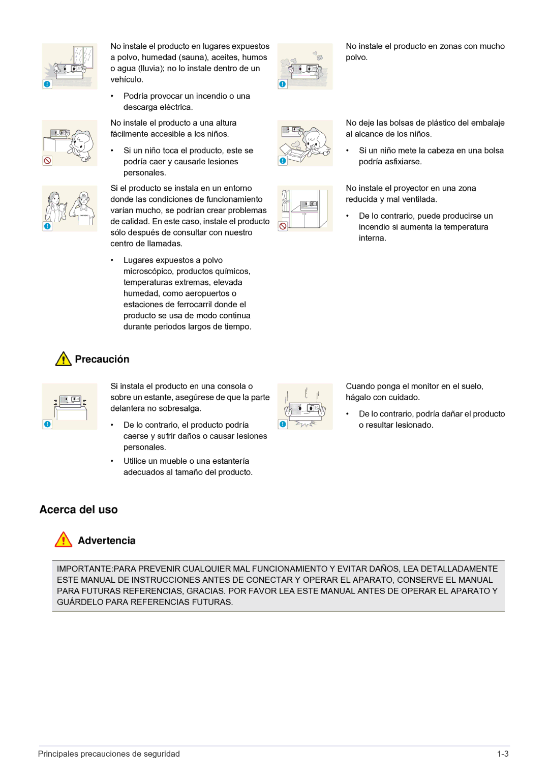 Samsung SP-H03/KR, SP0351VBX/EN manual Acerca del uso 