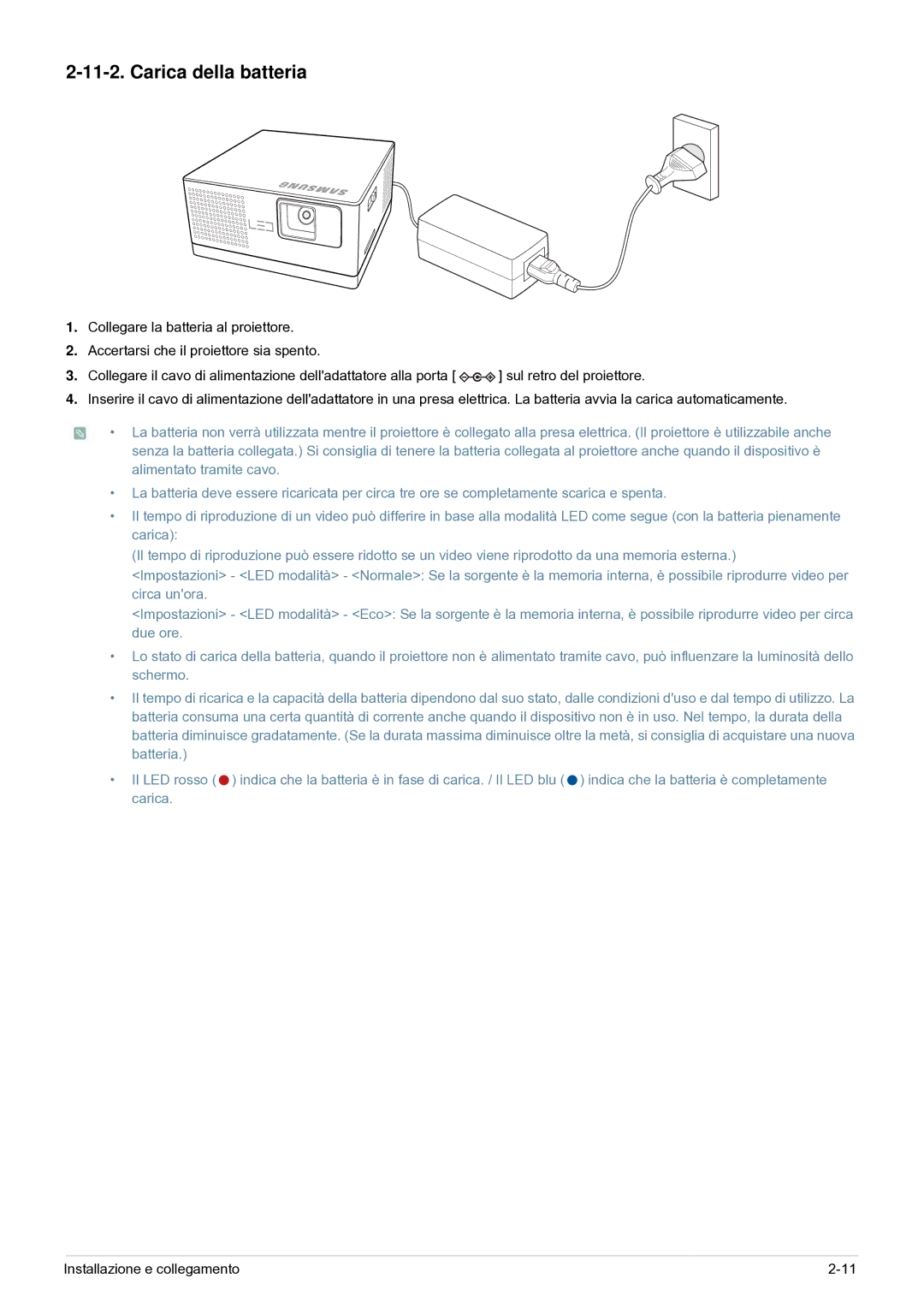 Samsung SP0351VBX/EN manual Carica della batteria 