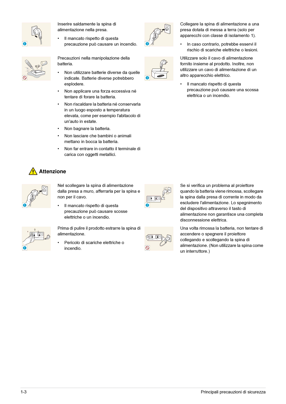 Samsung SP0351VBX/EN manual Attenzione 