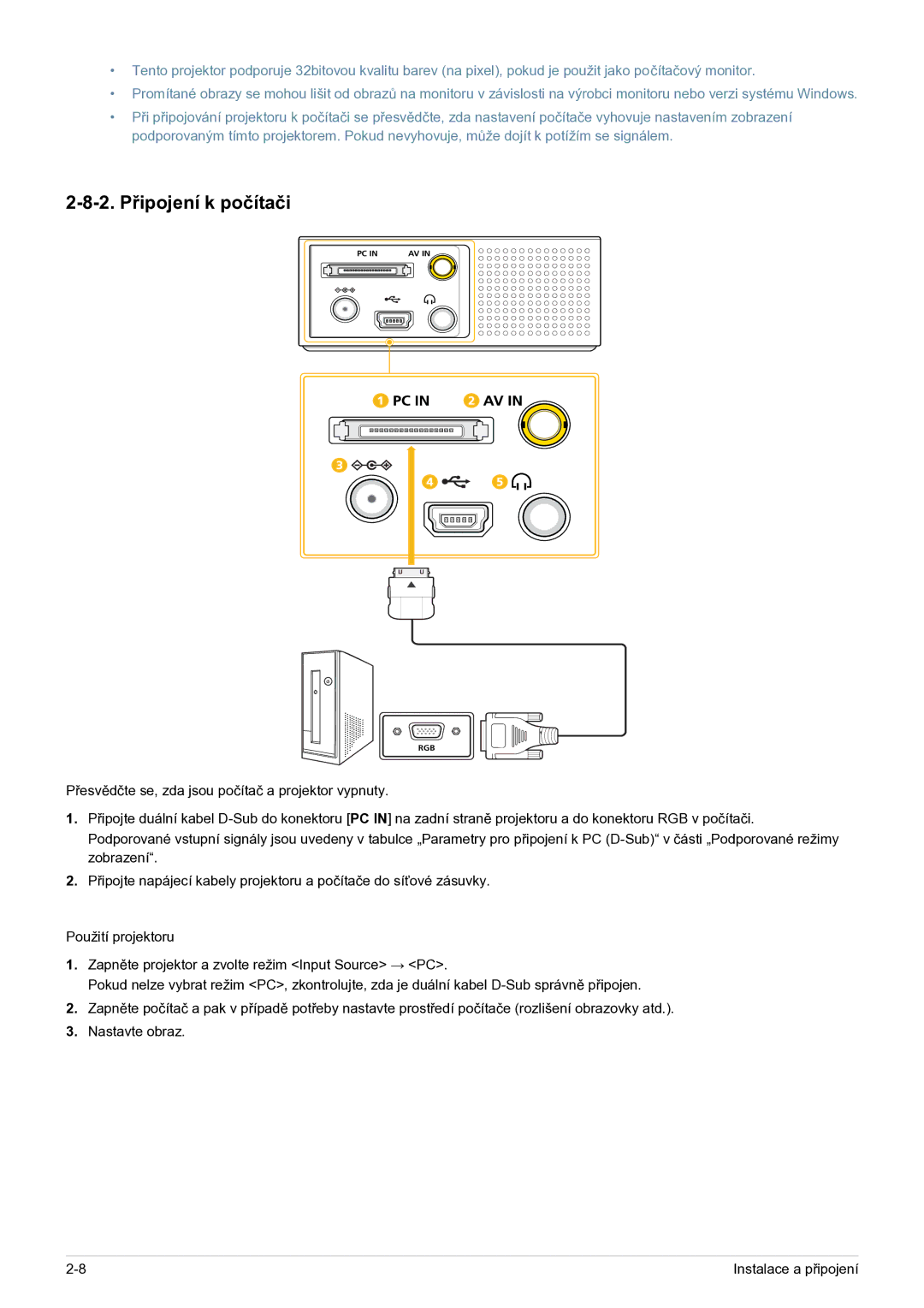 Samsung SP0351VBX/EN manual 2. Připojení k počítači 