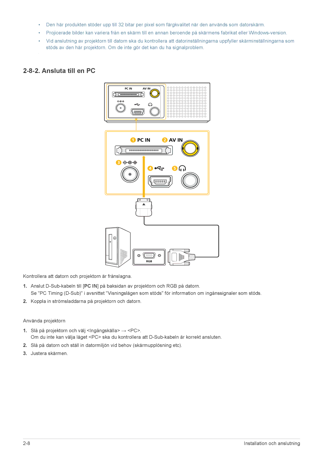 Samsung SP0351VBX/EN manual Ansluta till en PC 